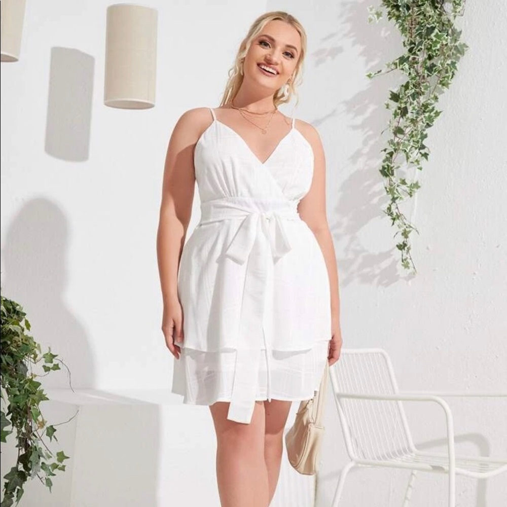 Self Belted Layered Hem Cami Dress
